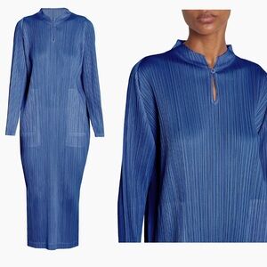 January Pleated Long-Sleeve Midi-Dress